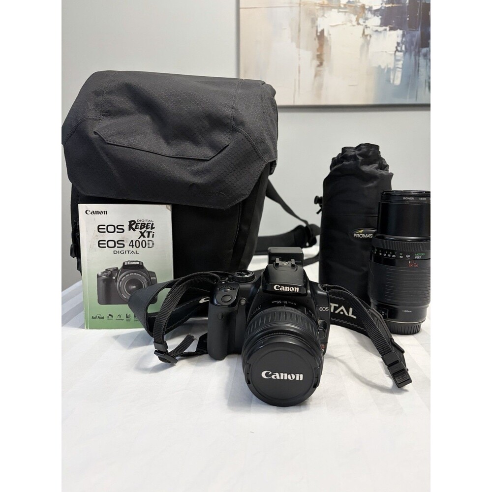 Canon Rebel XTi 400D DSLR Camera Bundle 18-55mm & Bower 100mm Macro Lens Bag